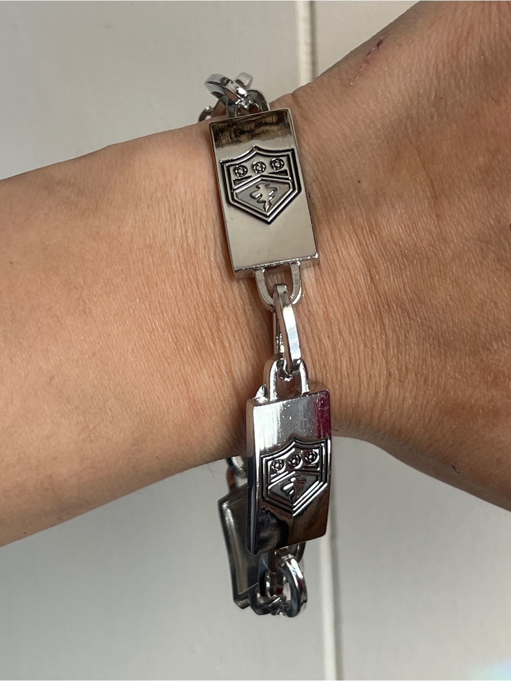 Silver-Link Shield Emblem Bracelet